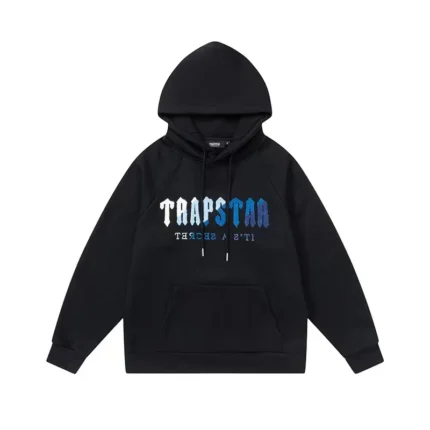 Bold Blue Logo Design Premium Cotton Fabric Classic Black Base Adjustable Drawstring Hood Spacious Kangaroo Pocket